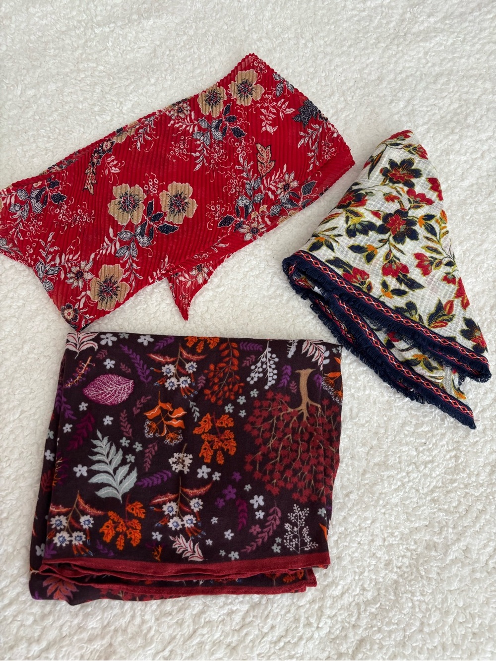 J. Jill Floral Scarf Bundle Set of 3 Vintage Boho Printed Lightweight Scarves